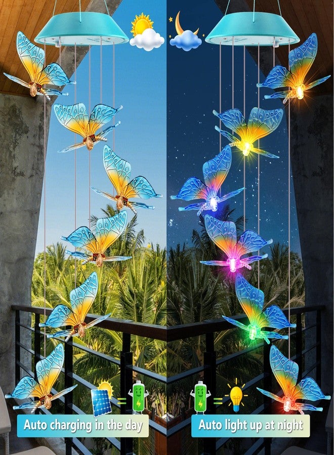 فراشة تعمل بالطاقة الشمسية هدية للأمهات والفتيات، أجراس رياح متغيرة الألوان لعيد الميلاد للاستخدام الخارجي، أضواء زينة خارجية تعمل بالطاقة الشمسية للحديقة والفناء والشرفة والنافذة، زينة عيد الميلاد، هدية للنساء - Image 4